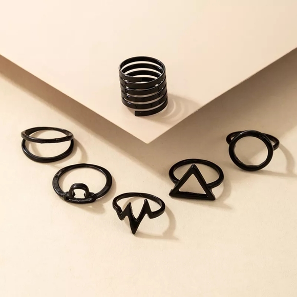 !NEW Black 6 pc Lifeline Triangle Midi Ring Set - Picture 8 of 12
